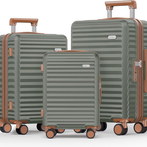 Other - Luggage Sets 3 Piece Hardside Double Spinner Wheels Green 20in/24in/28in